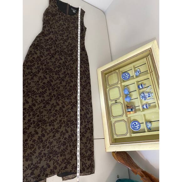 Vintage Banana Republic Y2K Neutral Brown Two-Tone Floral 100% Silk Maxi Dress 0 - Picture 8 of 9